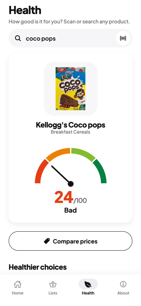 Health score for Kellogg's Coco Pops